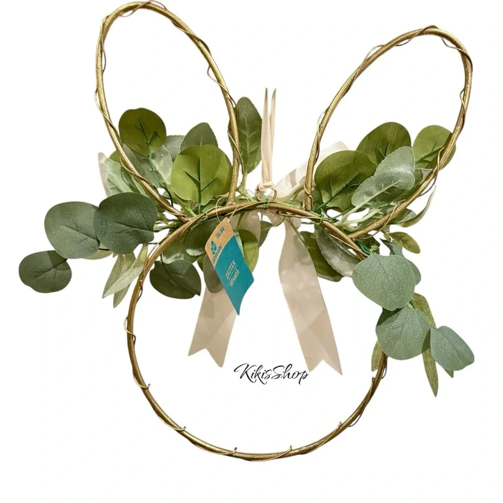 Easter Bunny-Shaped Wreath with Greenery and Satin Bow 17